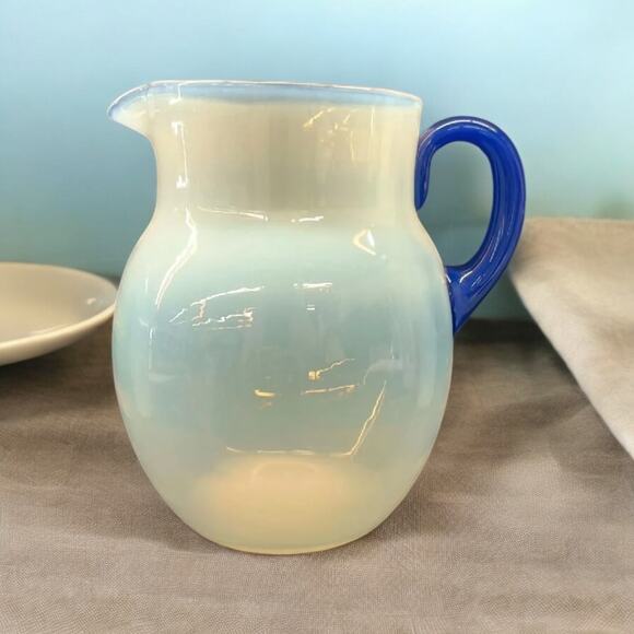 RARE Antique 1920s Fry Foval Opalescent Lemonade Set-Cobalt Blue-Art Deco - Picture 3 of 12